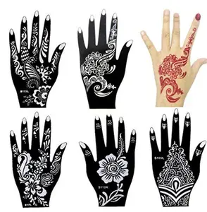 6 Sheets India Henna Tattoo Stencil Kit for Women Girl Hand Art Painting Temporary Tattoo Sticker Glitter Templates 7.87'' x 4''