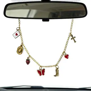 Rearview Mirror Charm for ,  Accessories with  Cowboy Hat  A Strawberry Butterfly Heart Cowboy Boot, Decor,Christian Faith  Accessories,Religion Gifts for Drivers