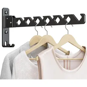 Wall Mounted Foldable Clothes Drying Rack Laundry Hanger Hook for Bathroom Indoor Perfect for Small Spaces Matte Black