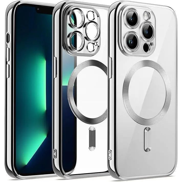 Phone Case for iPhone 17 16 15 14 13 12 11 Pro Max plus,16e,Full Coverage Magnetic Electroplated TPU Soft Shockproof Scratch Resistant Case with Built-in Lens Protector,iphone 17 pro max phone cases Ultra Thin Magnetic Case ,Shockproof and drop