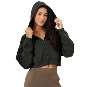 ODODOS Women's Modal Soft Full-Zip Cropped Hoodies with Pockets Long Sleeve Crop Casual Sweatshirts Womenswear Sweaters Womenswear Sweaters