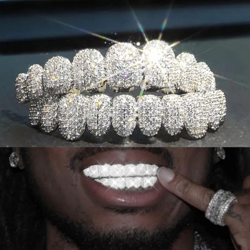 2pcs/ Set Hip Hop Cubic Synthetic Zirconia Teeth Grills Punk Tooth Cosplay Rapper Jewelry Glittering Hip Hop Cubic Synthetic Zirconia Teeth Grills - 20pcs Top & Bottom Set for Rappers Instantly gold teeth cap Oral 2pcs/ Set Hip Hop Cubic Synthetic Zirconia Teeth Grills Punk Tooth Cosplay Rapper Jewelry Glittering Hip Hop Cubic Synthetic Zirconia Teeth Grills - 20pcs Top & Bottom Set for Rappers Instantly gold teeth cap Oral