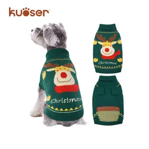 Kuiser Dog Sweater Christmas - Reindeer Design for Small Medium Dogs, Puppy Winter Thermal Turtleneck Sweater