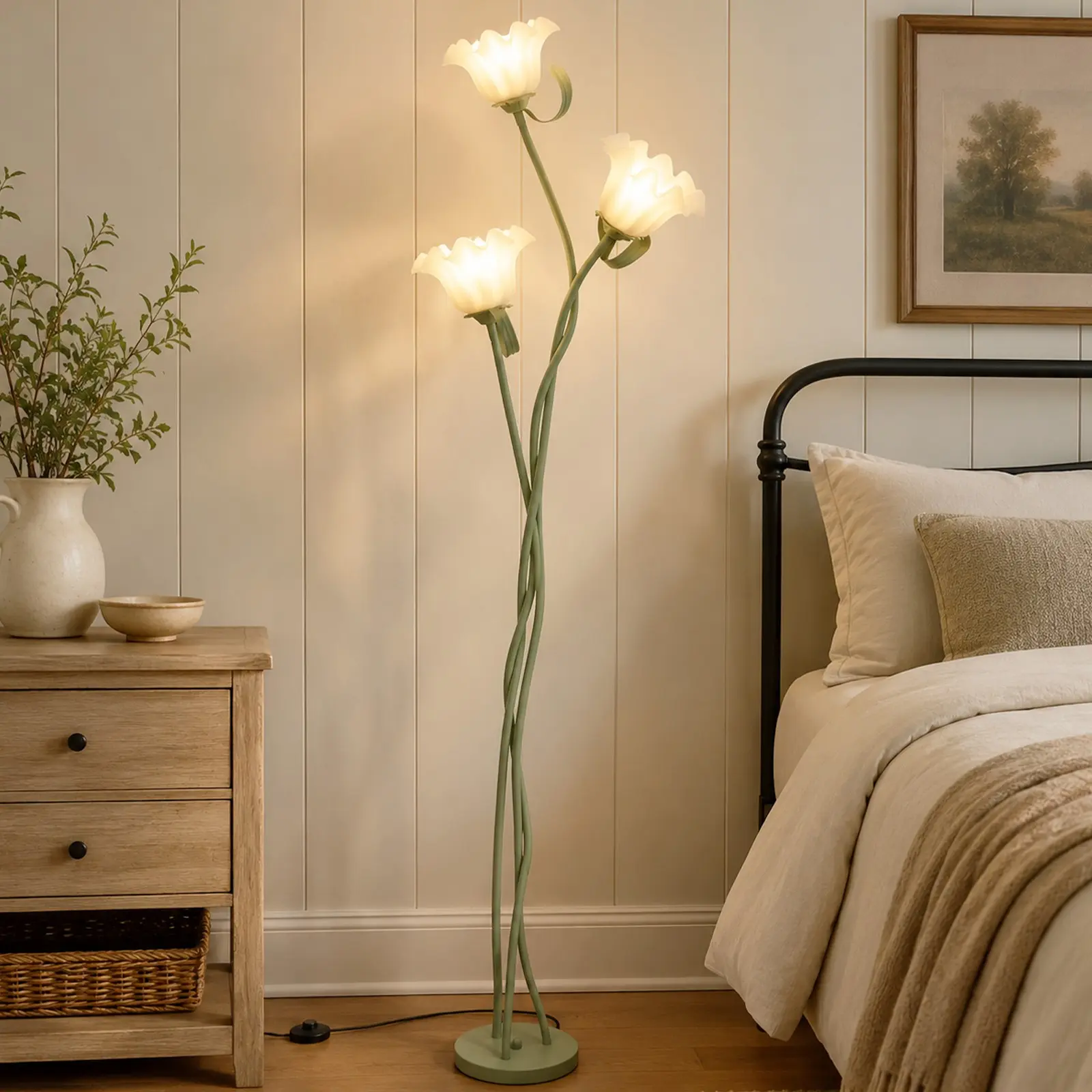 3-Head DIY Flower Floor Lamp with Flexible Bendable Iron Pole, 3-Color Lighting E26 Bulbs & US Plug, Indoor Decor Lamp for Living Room Bedroom with 1-Year Warranty