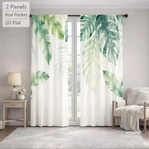 2Pcs Botanical Tropical Plant Leaf Pattern Sun Blocking Curtains Digital Printed Rod Pocket, Window Treatment For Bedroom Office Kitchen Living Room Study Home Decor