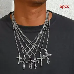 Men's Vintage Cross Design Pendant Necklace, Stainless Steel Jewelry for Party, Daily Clothing Decor, Trendy All-match & Exquisite Jewelry for Birthday Gift