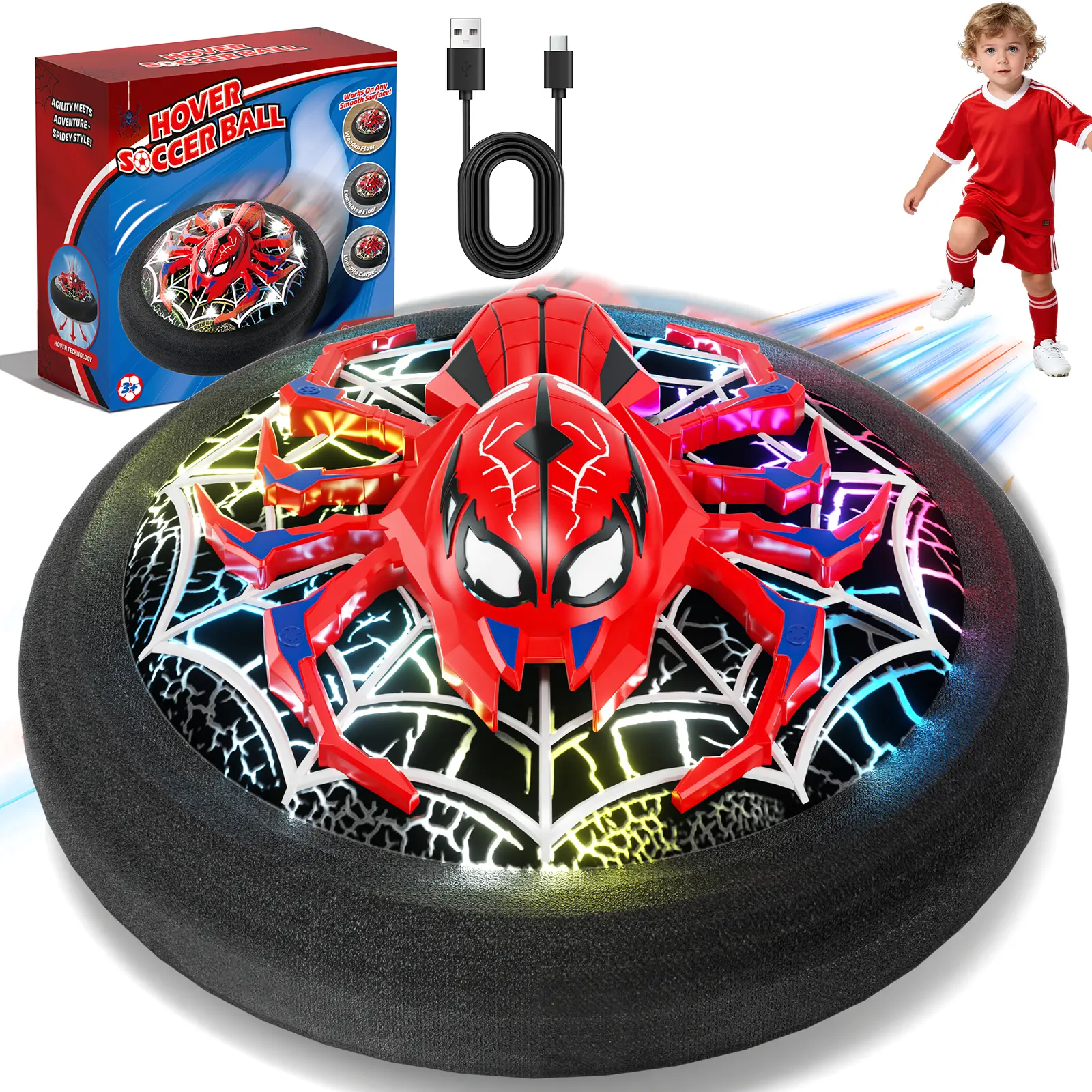 Indoor Spider Hover Soccer Ball Game, LED Light Up Floating Ball for Kids,  with USB Rechargeable Battery, Perfect Birthday Present for Ages 3-12