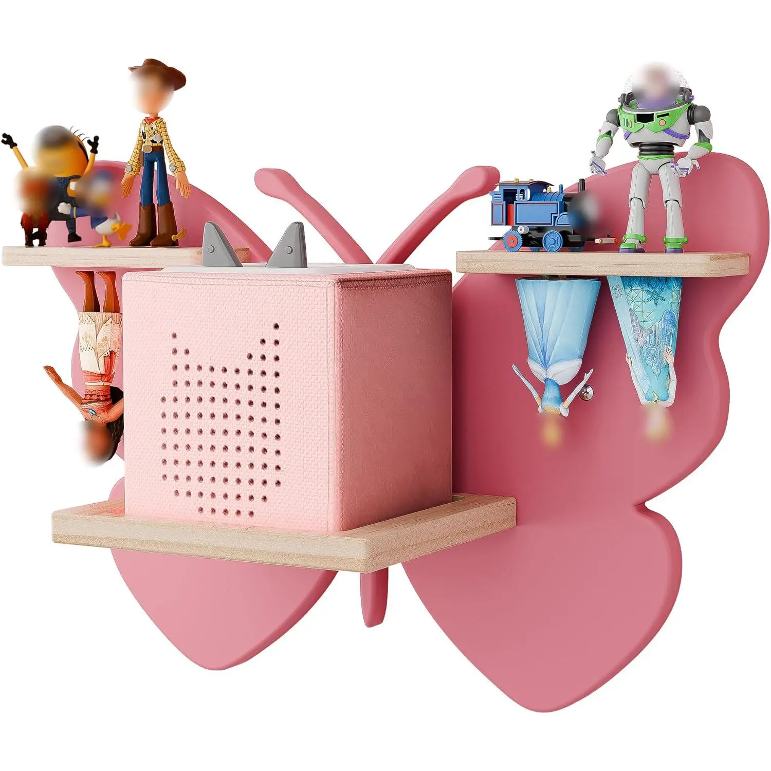 Butterfly Tonie Shelf - Pink Magnetic Wooden Floating Shelf for 8-12 Tonie Figures, Cute Wall Mounted Kids' Tonie Storage