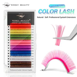 winky beauty 8 Colors Mix Eyelashes 16rows Make up High Quality Soft Natural Synthetic Mink Rainbow Eyelash Extension Supplies Colorful Premium Classic Lashes