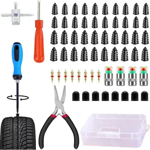 Tire Plug Kit 64 count Tire Repair Rubber Nails Kit with 2 Sizes,Tire Caps with  Gauge,Flat Tire Repair Kit for ,,,ATV,Tire Puncture Repair