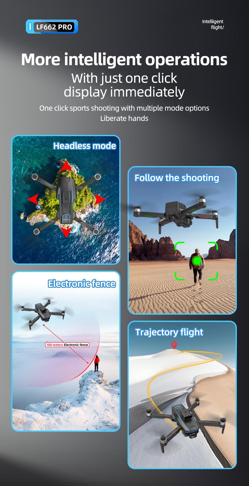 LF662 PRO 4K HD Triple Camera Flying Device, 360° Obstacle Avoidance Brushless Motor, 90° Electric Adjustable Lens, Foldable RC Aerial Camera with 20 Mins Flight Time, 1800mAh Battery, Optical Flow Hover, for Adults Beginners