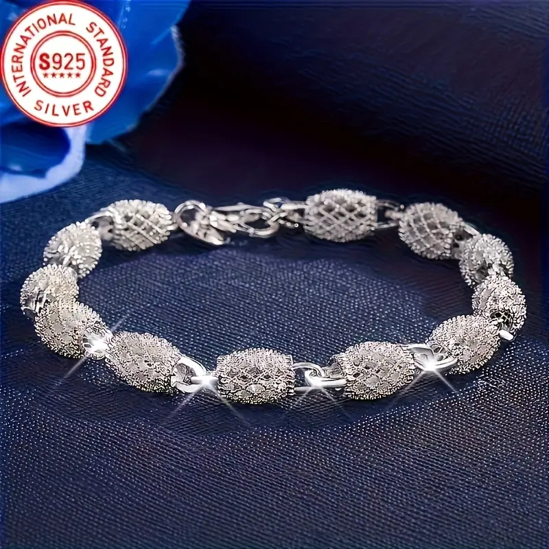 Women's 925 Silvery Beads Charm Bracelet, High Quality Luxury Hollow Ball Design Fine Jewelry, Wedding-Party Elegant Accessory Gift, Classic
