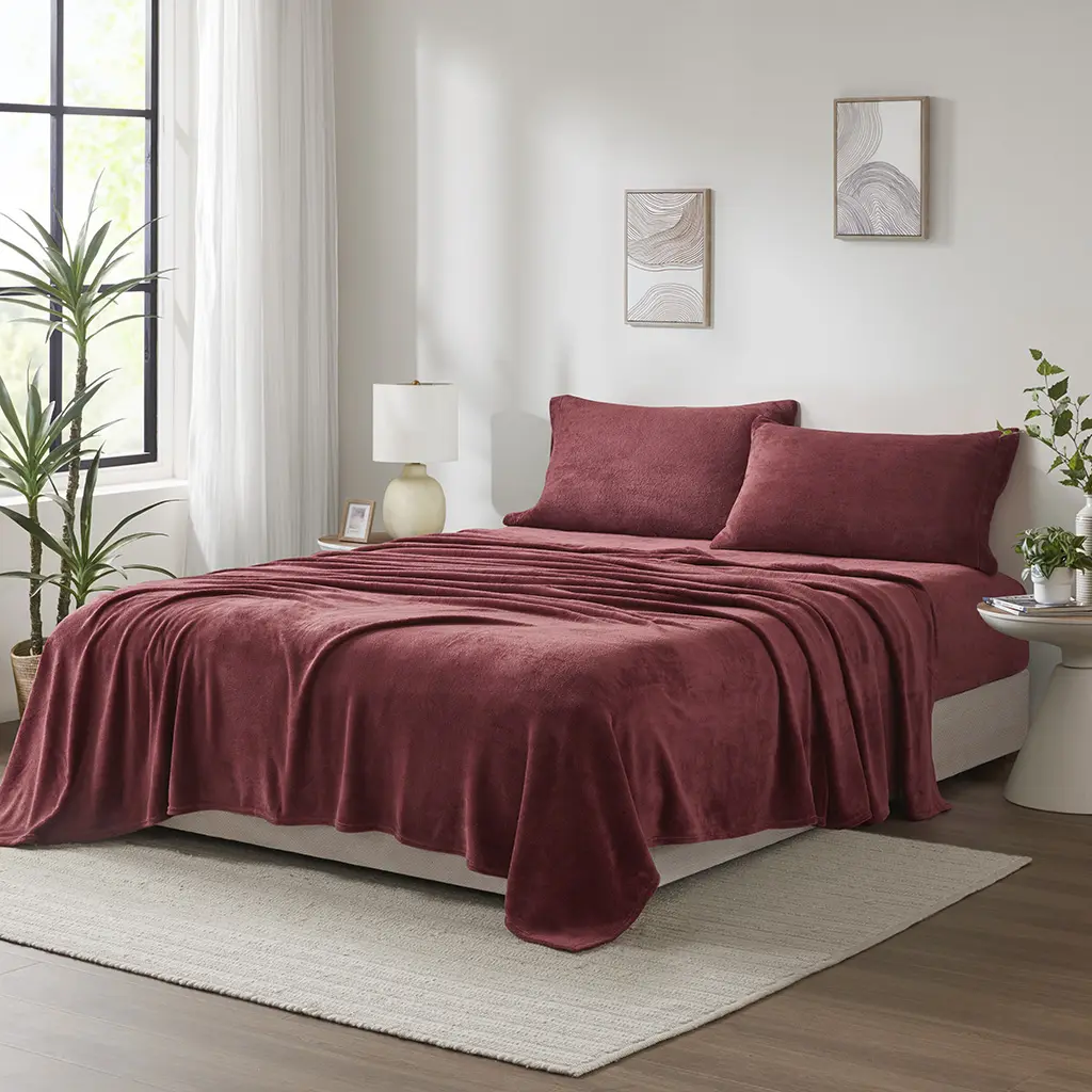 360 Stand True North TN20-0581 Twin Size Soloft Micro Plush Sheet Set, 66x96x0.13in Burgundy, Brushed Sides, OEKO-TEX Safe, Warmth-Focused Bedding