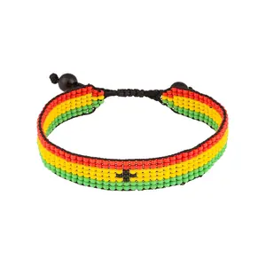 Ghana Flag Bracelet: Handmade Bracelet, Adjustable Beaded Wristband