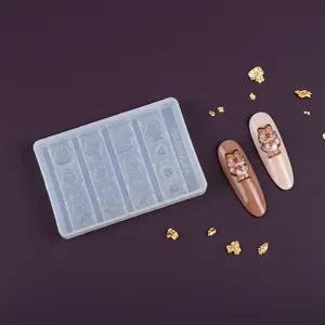 Cartoon Cat Nail Art Molds, Summer Beach Sailboat Seashell Umbrella, Cute Nail Silicone Molds, Y2K Style, Easy to Demold, Reusable, DIY Nail Decoration