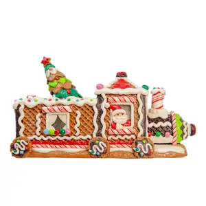 7" Battery Operated LED Gingerbread Train With Tree Table Piece
