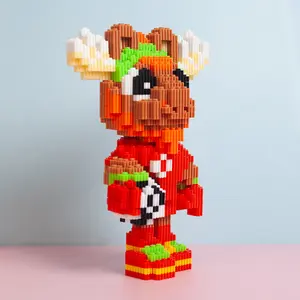 Red Jersey Moose Soccer Mascot Building Set - 3D Northern Forest Spirit Micro Bricks(1005), Majestic Antler Professional Model, Sports Fan Desktop Decor Gift