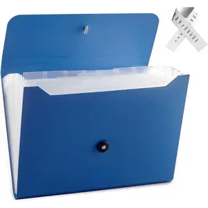 Expanding File Folder with 13 Pockets, Blue Polypropylene, Suitable for Work, School, Home and Office