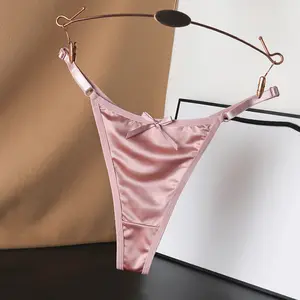 Women's low-rise silky satin adjustable sexy panties. Bow-tie thong, comfortable and breathable, available in multiple colors and sizes.