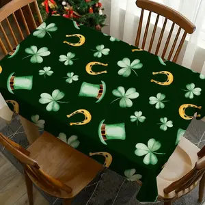 1 pc St Patrick's Day Clover Print Tablecloth, Perfect for Picnics, Camping, Weddings, Birthdays, Restaurants, Home Decor, Washable