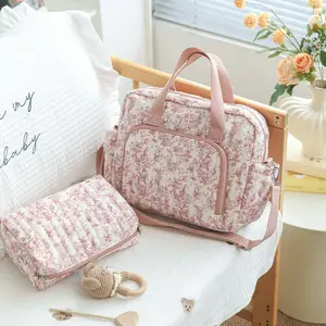 Floral Quilted Mommy Bag Multi-Functional Shoulder Bag, Large Capacity Multifunctional Diaper Bag Baby Diaper Bag with Side Pockets, Convenient for Baby Stroller Travel, Travel Diaper Tote