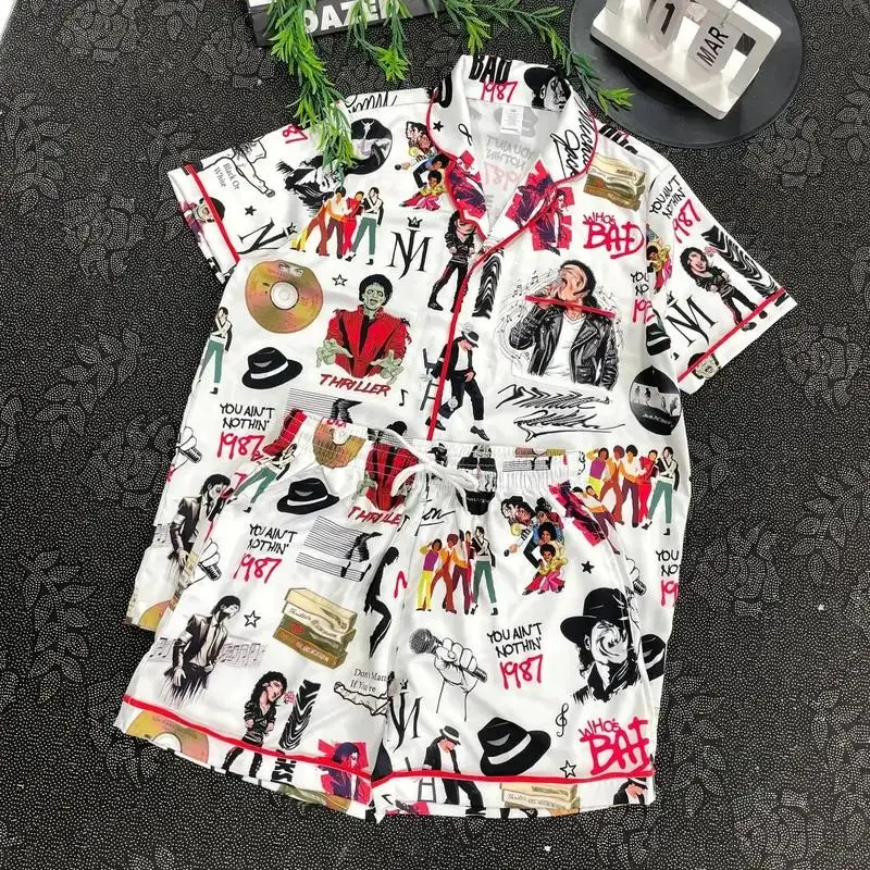 M Jackson Satin Short Pajama Set, King Of Pop Short Pajamas, Matching Family Sleepwear Set, Pajama Set For Men Women Kids