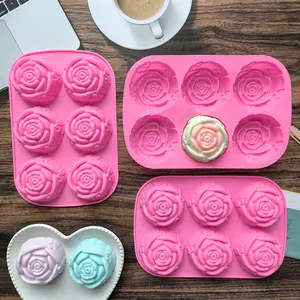 6 Holes Rose Flower Handmade Soap Candle Silicone Mold Heart shape DIY Cake Chocolate Baking Tools Ice Cube Making Mould