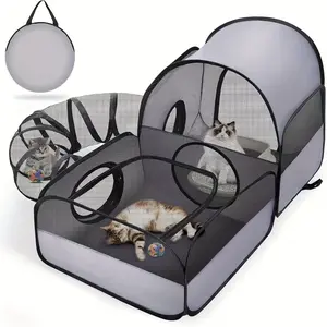 3-in-1 Cat Playpen with 360 Degree Tunnel Soft Mesh Breathable No Assembly 1 Second OpenIncludes Storage Bag Durable Pet House Spacious Design for Small Pets Indoor OutdoorCamping Travel Home