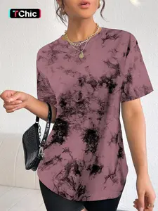 Women's Tie Dye Print Round Neck Tee, Fashion Casual Short Sleeve T-shirt for Daily Wear, Ladies Summer Clothes, Women's T Shirts, Summer Tops, Casual Everyday Wear Clothes for Women, Tshirt, Comfy Fabric, Fit, Womenswear