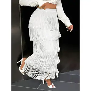 Slaydiva Elegant High-End Avocado Green Fringed Mini Skirt For Women Fabric Womenswear