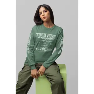 TUSH PUSH™ Long Sleeve Shirt – Philly Football Graphic Tee, Garment Dyed Crewneck, Game Day Philadelphia Shirt
