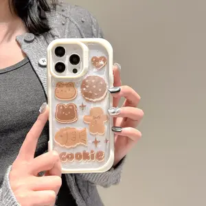 Cute Cat & Cookie Pattern Phone Case, Decorative Phone Protector Cover, Phone Accessories Compatible with iPhone 16 Pro Max 13 14 15, Casing