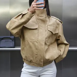 Women's Winter New Jacket Zipper Oversized Stand Collar Multiple Pockets Workwear Street Style Casual Unisex Outerwear