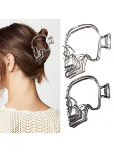 Metal Hair Claw Clips Silver & Black for Women - Skull Design Non-Slip Strong Hold Hair Accessories for Styling