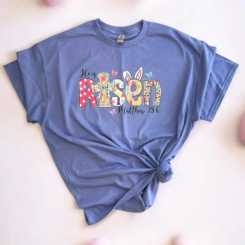 He Is Risen Women's Easter T-Shirt with Colorful Design, Short Sleeves, and Risen Logo - Womenswear, Top