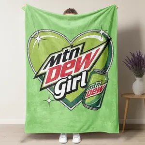 Mtn Dew Baja Blast with Big Love Pattern Flannel Blanket,Soft Warm Throw Blanket, Air-conditioned Room Blanket, Warm Nap Blanket for Home Office Travel Camping