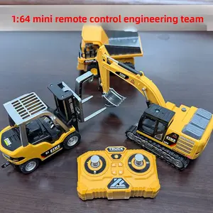 Mini RC Construction Truck Set - 1:64 Scale Excavator Forklift Dump Truck, 2.4GHz Remote Control Alloy Vehicles with Lights, Engineering Toy Cars, Birthday Christmas Gifts for Boys Kids
