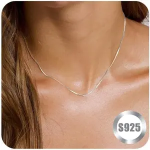 925 Sterling Silver Necklace for Women Trendy Dainty Real Silver Chain Necklace Simple Thin Box Chain Beaded Chain Snake Chain Herringbone Necklaces Jewelry 14/16/18 Inch-USA