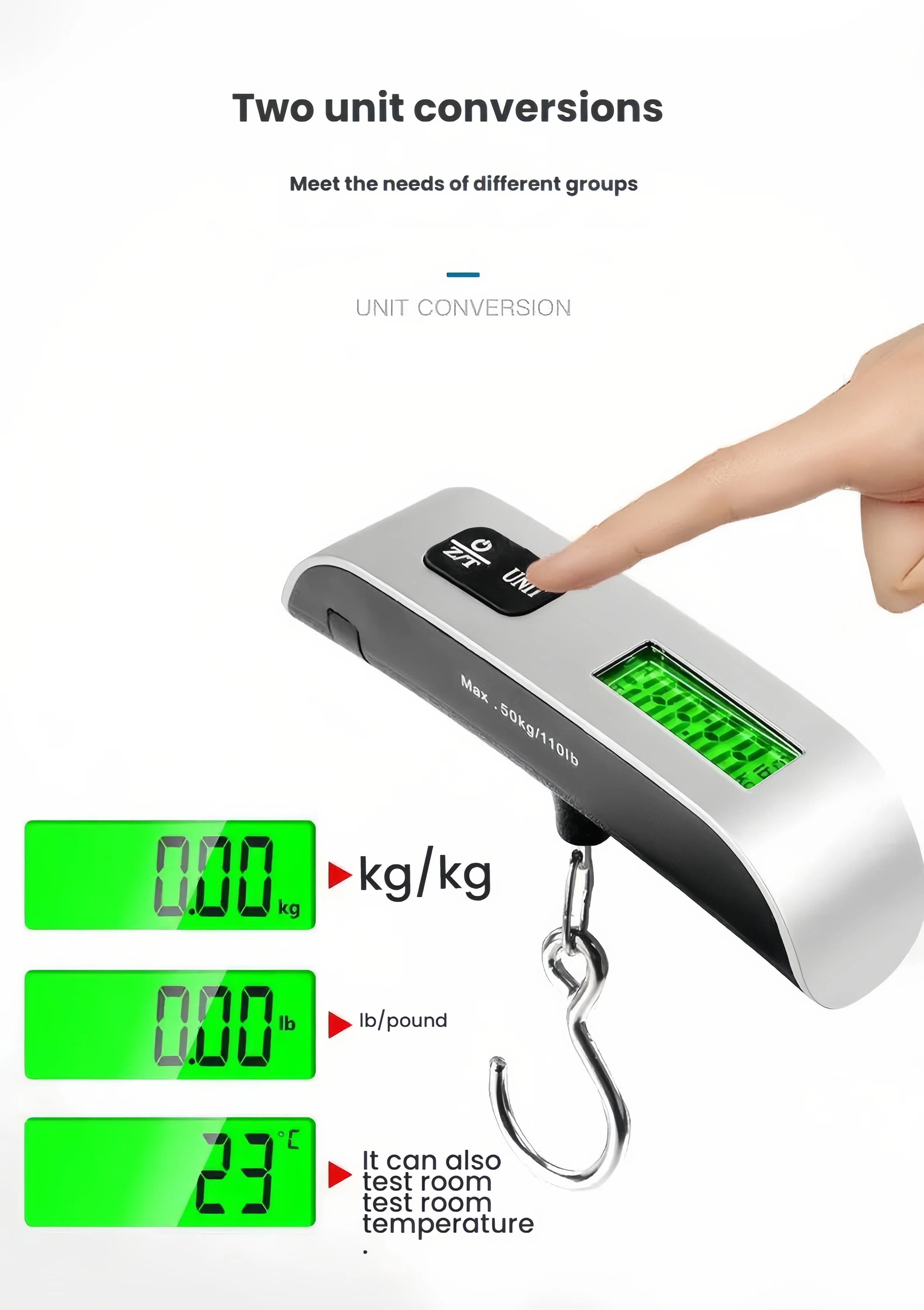 Portable Digital Luggage Scale, Pet Scale for Accurate Weighing, 110lbs Hanging Baggage Scale with Backlit LCD Display, Portable Suitcase Weighing Scale, Travel Luggage Weight Scale with Hook, Strong Straps for Travelers