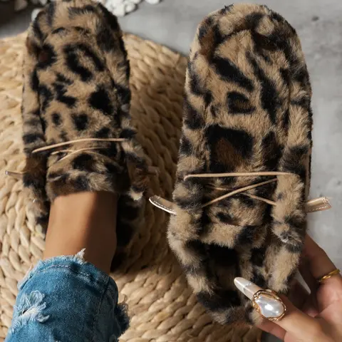 Women's Fall Winter Indoor Home Slippers, Comfortable Warm Soft Sole, Non-Slip Design for Cozy Home Wear, Fashionable Simple Style, Leopard Pattern Slippers, Home Footwear, House Slippers