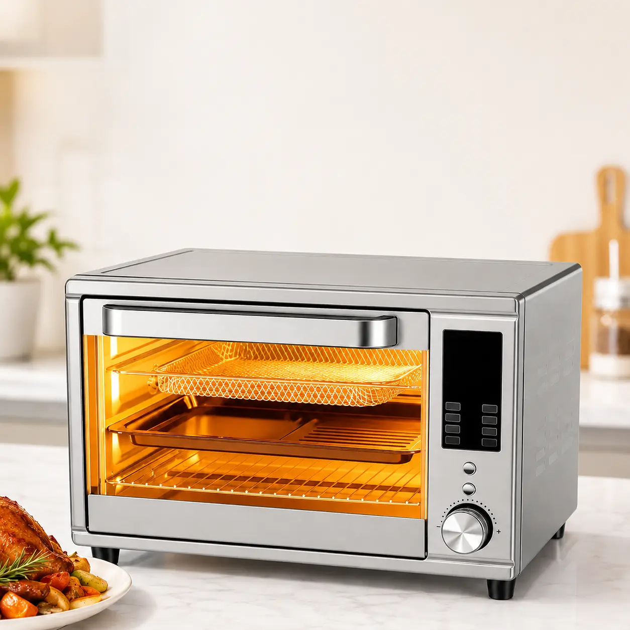 12-in-1 Stainless Steel Air Fryer Grill Oven Combo, Digital Countertop Cooker with 7 Accessories, 450°F High-Heat Air Fryer Toaster Oven for Air Fry, Grill, Bake, Roast, Toast & Broil, Precise Timer & Temperature Control