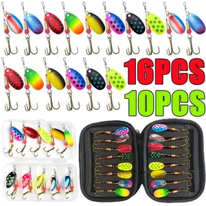 Nova Metal Spoon Spinner Fishing Lure Set - 16pcs Inline Waterdrop Crankbaits with Treble Hooks and Storage Case, Multi-Color