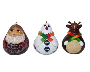 Peru Gift Shop Colorful Carved Art Handmade Peruvian Traditional Gourd Christmas Ornaments Set - 3-Piece Festive Home Decoration, Ideal Gifts - $48