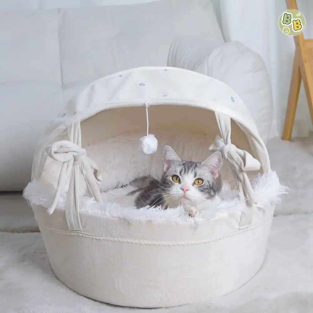 Warm Semi-Enclosed Cat Bed, Detachable Pad, Two Sleeping Positions, All-Season Pet Nest, Cozy Cat Cradle, Ideal for Cats, Kitty, Kitten Bed