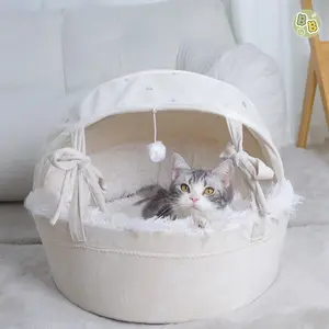 Warm Semi-Enclosed Cat Bed, Detachable Pad, Two Sleeping Positions, All-Season Pet Nest, Cozy Cat Cradle, Ideal for Cats, Kitty, Kitten Bed
