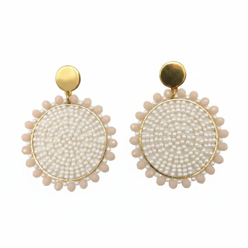 Women's Circular Beaded-Medallion Drop Earrings, Single Pair Costume Jewelry Accessory