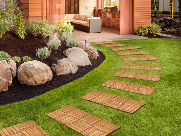 [27 PCS] Yaheetech Interlocking Patio Deck Tiles 12 x 12in Wood Floor Tiles Outdoor Flooring for Patio Garden Deck Poolside