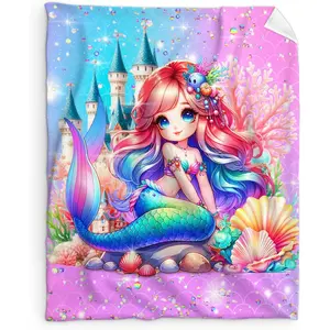 Mermaid Blanket For Girls 4-6, Throw For Toddlers Kid Teens 40X50 Inches Soft Cozy Throw Blankets For Mermaid Lovers Daughter Sofa Couch Bed Trip
