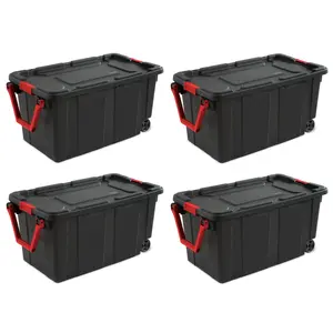 Sterilite Heavy Duty 40 Gallon Wheeled Industrial Storage Tote, 4-Pack, Black Tools Large Sterilite Heavy Duty 40 Gallon Wheeled Industrial Storage Tote, 4-Pack, Black Tools Large