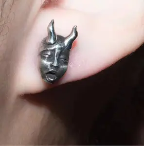 Dark and unfashionable earrings, cool female nightclub Paris earrings, fashionable gothic funny devil mask punk earrings
